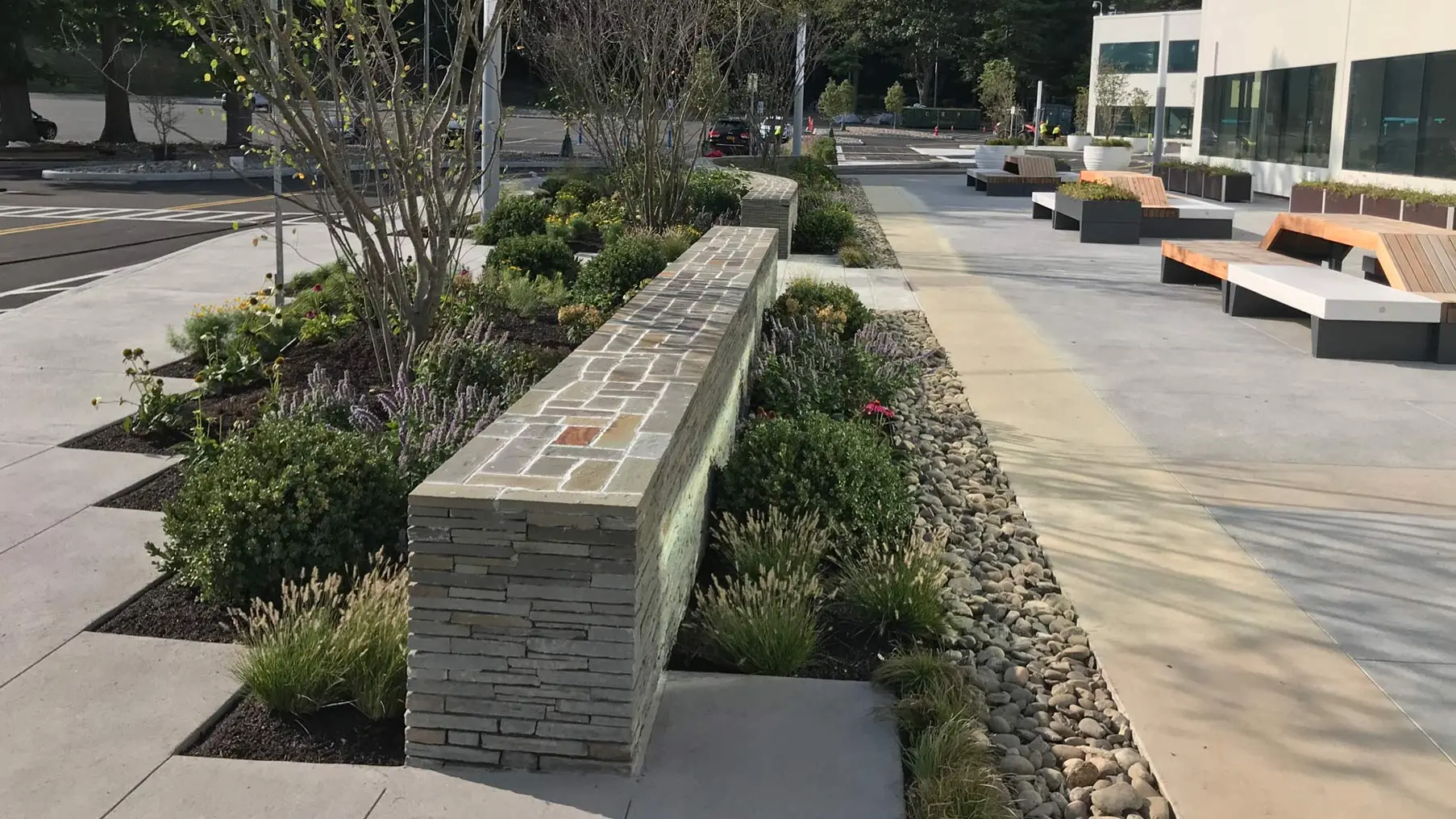 A commercial property's landscape maintained by professionals in Alpine, NJ.